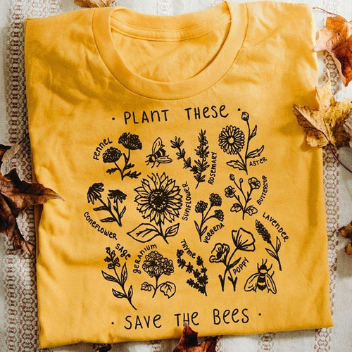 Plus Minus Co Plant These Harajuku Tshirt Women Causal Save The Bees T-shirt Cotton Wildflower Graphic Tees Woman Unisex Clothes