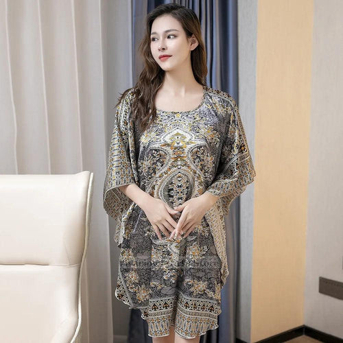 Plus Minus Co Plus Size Nightgown Sleepwear Women's Summer Nightwear Robe Lady Sexy Nightdress Silk Rayon Loose Bathrobe Gown Home Dress