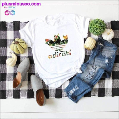Plus Minus Co Plus Size S-5XL New Adicats Print T Shirt Women Shirts