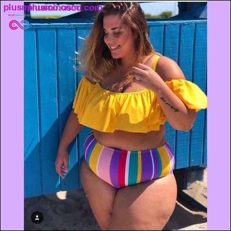 Plus Minus Co Plus Size Swimwear Women Rainbow Stripes Ruffles Bikini Set
