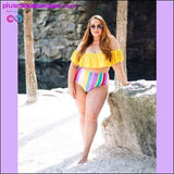 Plus Minus Co Plus Size Swimwear Women Rainbow Stripes Ruffles Bikini Set, view 2