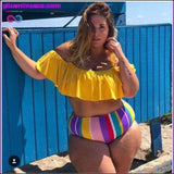 Plus Minus Co Plus Size Swimwear Women Rainbow Stripes Ruffles Bikini Set, view 3