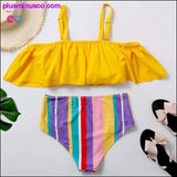 Plus Minus Co Plus Size Swimwear Women Rainbow Stripes Ruffles Bikini Set, view 4