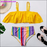 Plus Minus Co Plus Size Swimwear Women Rainbow Stripes Ruffles Bikini Set, view 5