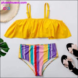 Plus Minus Co Plus Size Swimwear Women Rainbow Stripes Ruffles Bikini Set, view 6