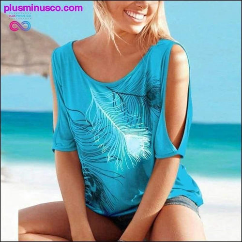 Plus Minus Co Plus Size T-Shirt 2019 Summer Off Shoulder Tops Feather