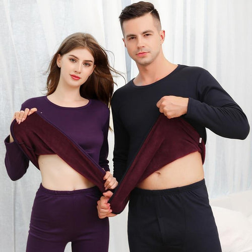 Plus Minus Co Plus Velvet Thick Warm Thermal Underwear Set Long Johns For couples Warm Thermal Clothing Men Woman Winter Suit Wear