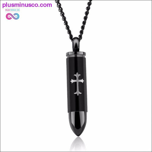 Plus Minus Co Polished 361L Stainless Steel Cross Bullet Locket Pendant
