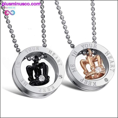 Plus Minus Co 2pcs Queen King Crown Pendant Necklace Polished Stainless