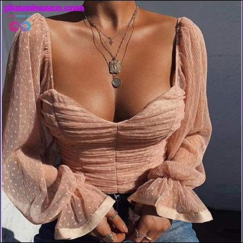 Plus Minus Co Polka Dot Blouse Women Mesh Shirts Pink Tops Sweetheart