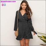 Plus Minus Co Polka Dot Ruffle Wrap Dress Women Split Long Sleeve Autumn, view 3