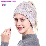 Plus Minus Co Ponytail Beanie Hat Winter Soft Knit Cap Casual Woolen, view 2