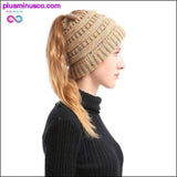 Plus Minus Co Ponytail Beanie Hat Winter Soft Knit Cap Casual Woolen, view 5