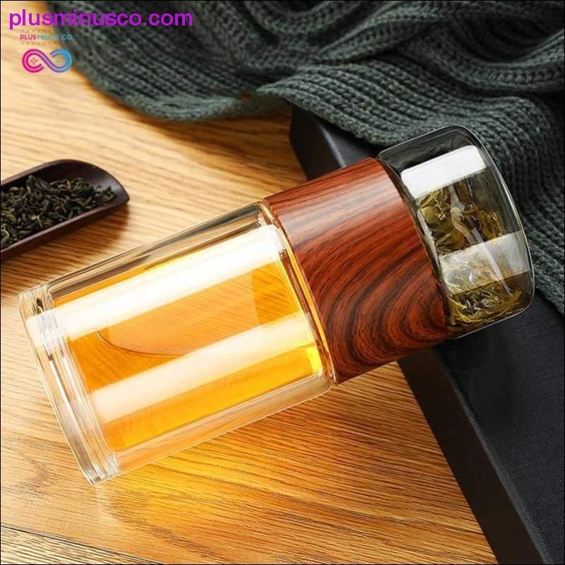 Plus Minus Co Portable Double Wall Glass Tea Mug Coffee Travel Cup Infuser