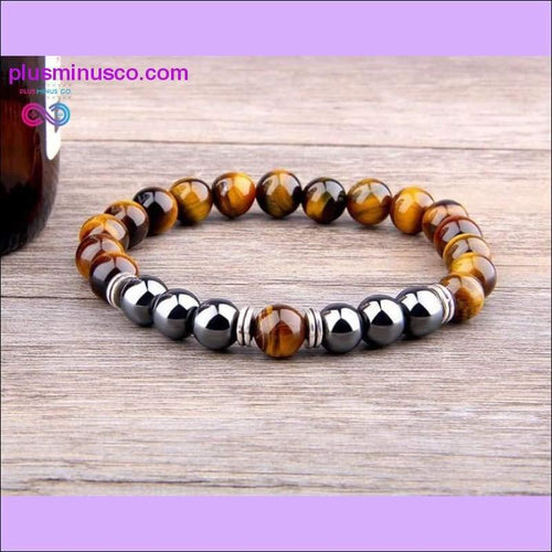 Plus Minus Co New wild men's 8mm tiger's eye obsidian hematite elastic