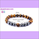 Plus Minus Co New wild men's 8mm tiger's eye obsidian hematite elastic, view 2