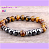 Plus Minus Co New wild men's 8mm tiger's eye obsidian hematite elastic, view 3