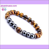 Plus Minus Co New wild men's 8mm tiger's eye obsidian hematite elastic, view 4