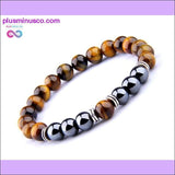 Plus Minus Co New wild men's 8mm tiger's eye obsidian hematite elastic, view 5