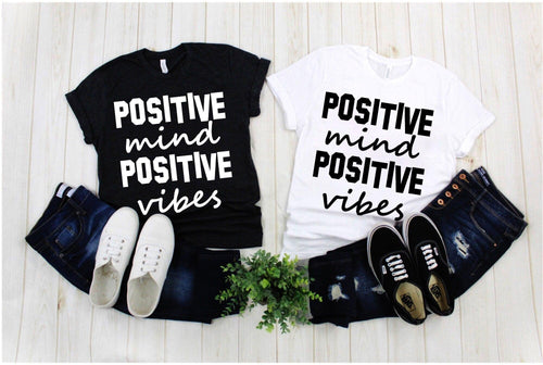 Plus Minus Co Positive Mind Positive Vibes | Black & White Yoga T-Shirt, T-Shirt For Men, T-Shirt For Women, Yoga, Motivational