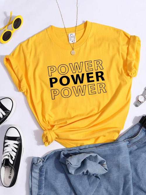 Plus Minus Co Power Print T-Shirts Trend Summer Comfortableclothes Short Sleeve Casual Oversized Tshirts Hip Hop Essential Women Tshirt