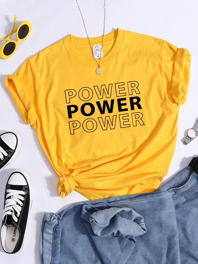 Plus Minus Co Power Print T-Shirts Trend Summer Comfortableclothes Short Sleeve Casual Oversized Tshirts Hip Hop Essential Women Tshirt
