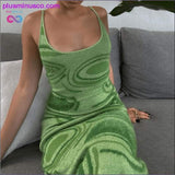 Plus Minus Co Print Knit Bodycon Dress Women Green Y2K Summer Hollow Out, view 4
