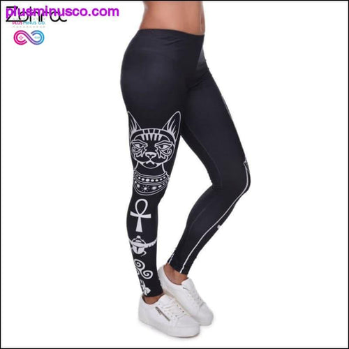 Plus Minus Co Printed Slim Fit Egyptian Cat Symbols Leggings for Women