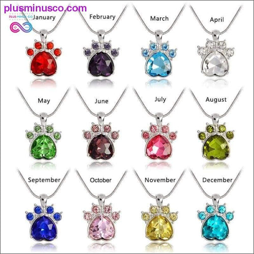 Plus Minus Co Rhinestone Paw Foot Print Charm Necklace Birthstone Jewelry