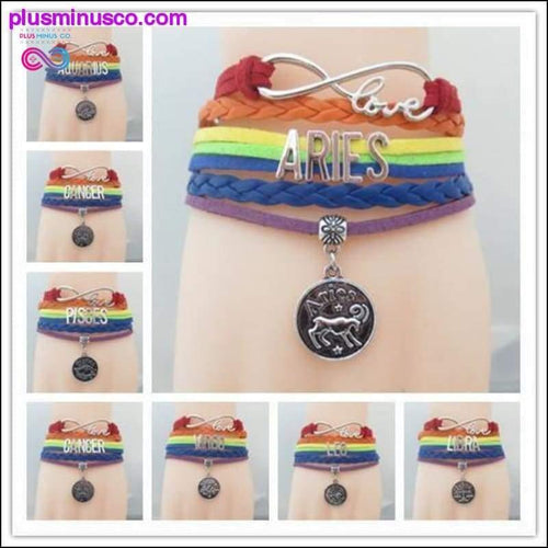Plus Minus Co Rainbow Leather Infinity Sign Zodiac Bracelet