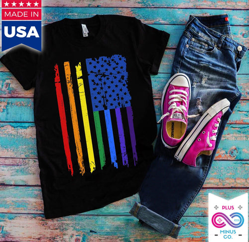 Plus Minus Co Rainbow Pride Month | American Flag T-Shirts,Rainbow Shirt / Pride Shirt / Rainbow Tee Shirt / Rainbow Clothing/ Pridefest Shirt / Pride