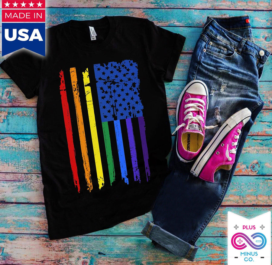 Plus Minus Co Rainbow Pride Month | American Flag T-Shirts,Rainbow Shirt / Pride Shirt / Rainbow Tee Shirt / Rainbow Clothing/ Pridefest Shirt / Pride