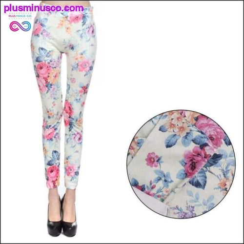Plus Minus Co Red Roses Print Seamless Slim Leggings
