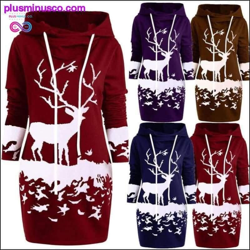 Plus Minus Co Reindeer Hooded Drawstring Mini Dress at PlusMinusCo.com