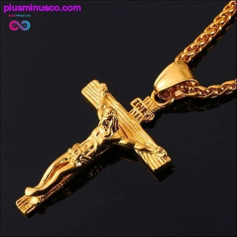Plus Minus Co Religious Jesus Cross Necklace for Men 2019 New Fashion Gold