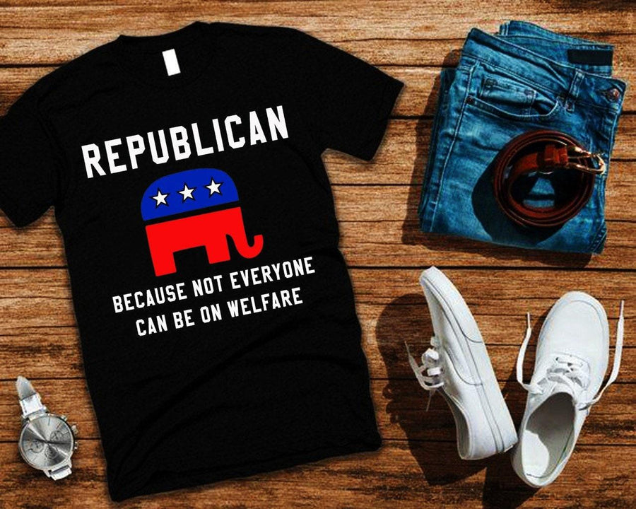 Plus Minus Co Republican Because Not Everyone Can Be On Welfare T-Shirts,Pro Trump Political Conservative T Shirt, Funny Conservative Unisex MAGA T-Shirt