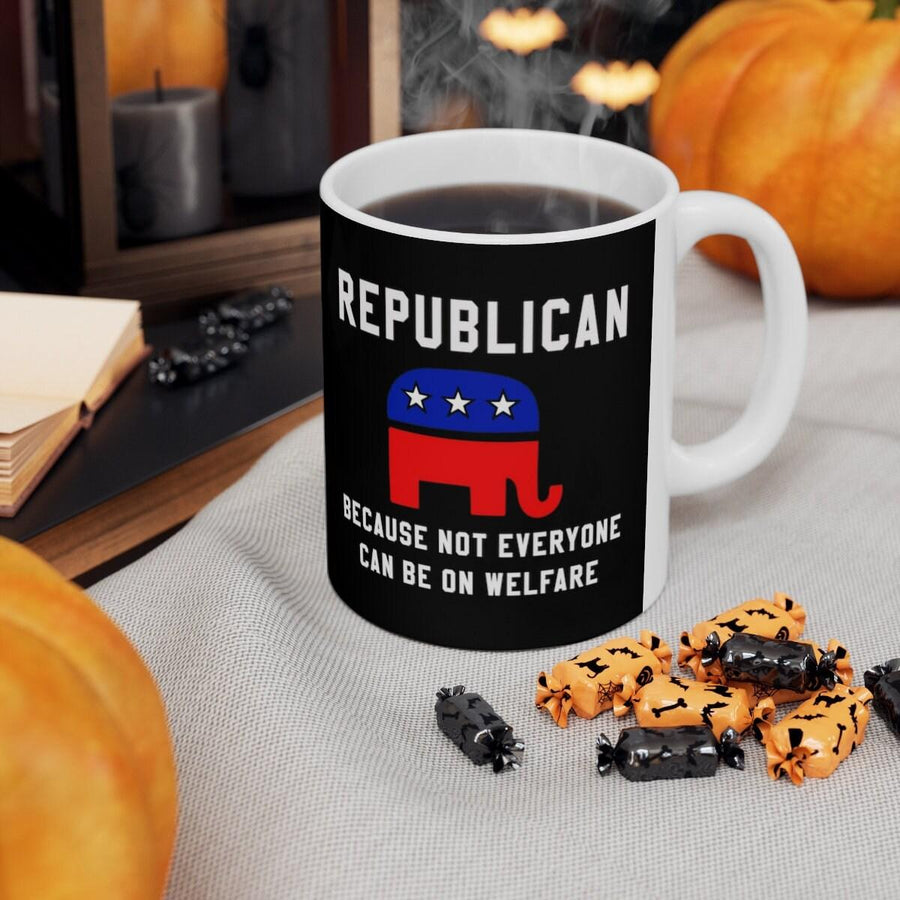 Plus Minus Co Republican Coffee Mug, Republican Gift, Political Mug, Republican Not everyone can be on Welfare, Raised Republican, Elephant, Ceramic 11oz