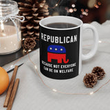 Plus Minus Co Republican Coffee Mug, Republican Gift, Political Mug, Republican Not everyone can be on Welfare, Raised Republican, Elephant, Ceramic 11oz, view 6
