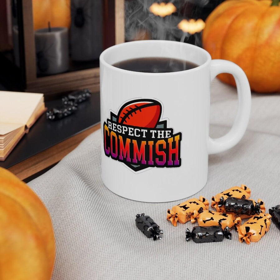 Plus Minus Co Respect the Commish, 15 oz. Black Mug, Fantasy Football Commissioner Accent Mug, fantasy football queen, Ceramic Mug 11oz,