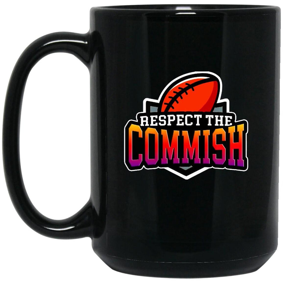 Plus Minus Co Respect the Commish, 15 oz. Black Mug, Fantasy Football Commissioner Accent Mug, fantasy football queen, fantasy football King