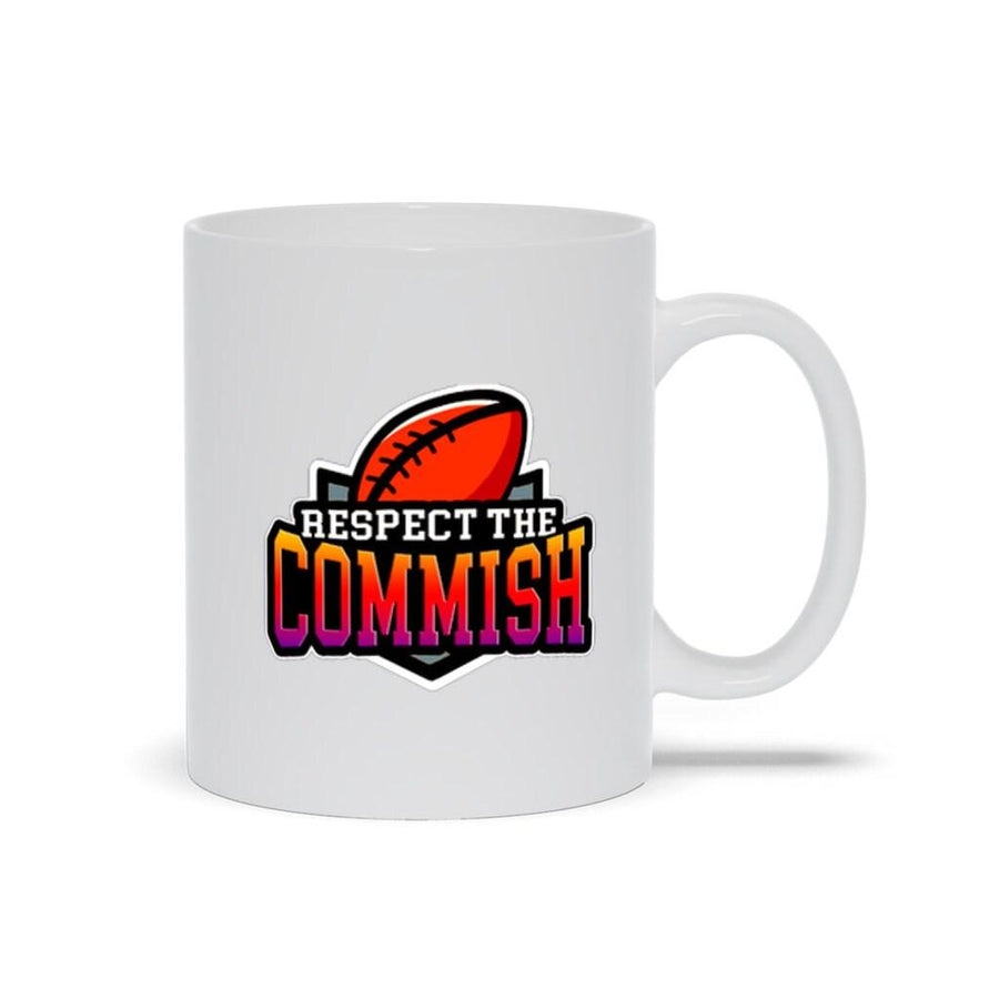 Plus Minus Co Respect The Commish White Mugs, Fantasy Football Respect The Commish, Fantasy Football Commissioner Mugs, American Football Mug