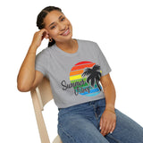Plus Minus Co Retro Beach Sunset T-Shirt | Palm Tree Graphic Tee | Summer Vibe Unisex Softstyle Shirt, view 4