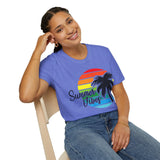 Plus Minus Co Retro Beach Sunset T-Shirt | Palm Tree Graphic Tee | Summer Vibe Unisex Softstyle Shirt, view 6