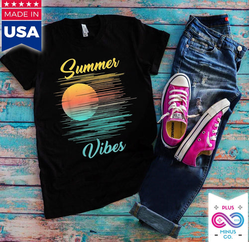 Plus Minus Co Retro Cool Vintage Summer Vibes Novelty Shirts T-Shirt Summer Vintage Retro Vibes Shirt Sunshine Tropical Summer Vibes Vacation TShirt