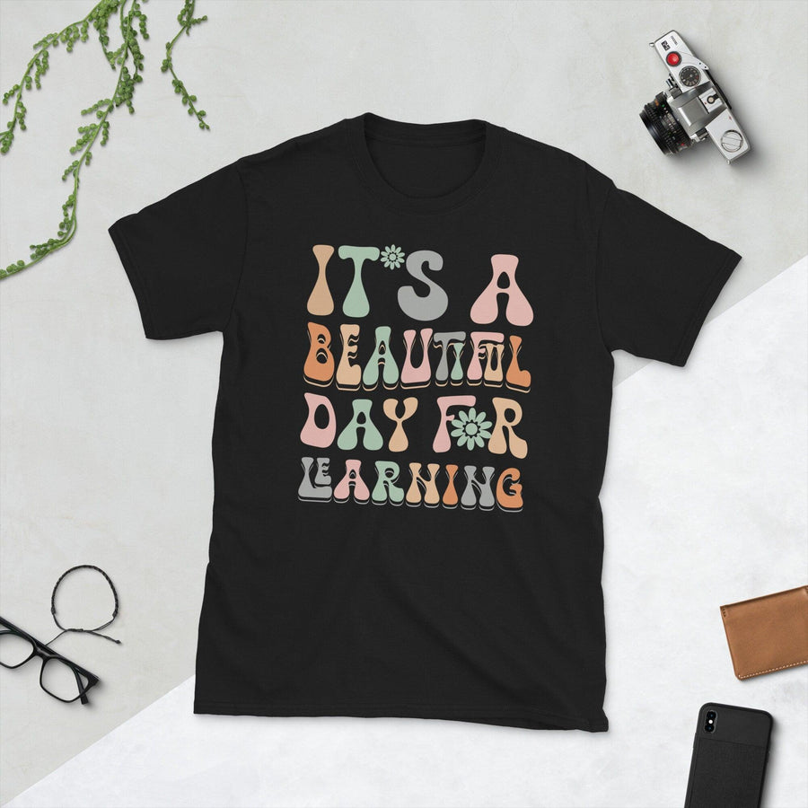 Plus Minus Co Retro Teacher Shirt for Women It's a Beautiful Day for Learning T Shirt Funny Back to School Teacher Life Shirt Tops