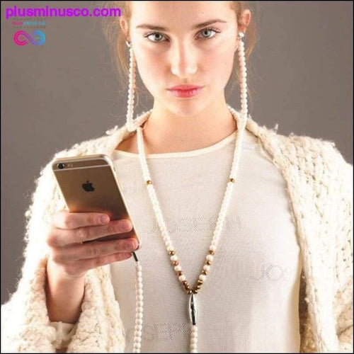 Plus Minus Co Rhinestone Jewelry Pearl Necklace Earphones With Mic Beads