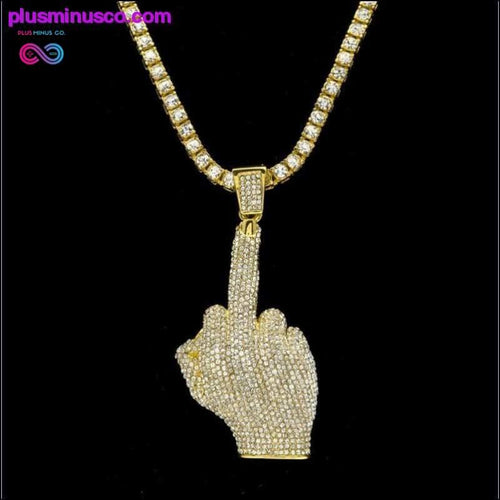 Plus Minus Co Rhinestones Middle Finger Pendant With 1 Row Tennis Chain