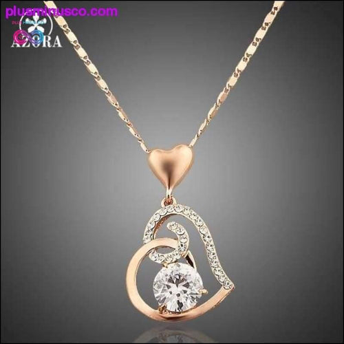 Plus Minus Co Rose Gold Color Stellux Crystals Heart Pendant Necklace for