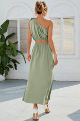 Plus Minus Co Ruched One Shoulder Top and Slit Skirt Set, view 2