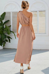 Plus Minus Co Ruched One Shoulder Top and Slit Skirt Set, view 6